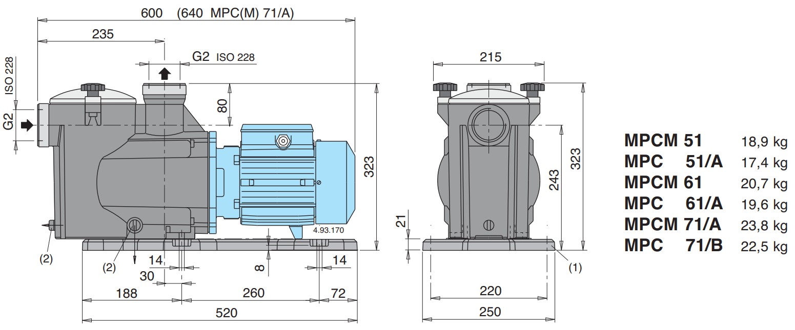 Schemat budowy pomp Calpeda ,MPC/MPCM: