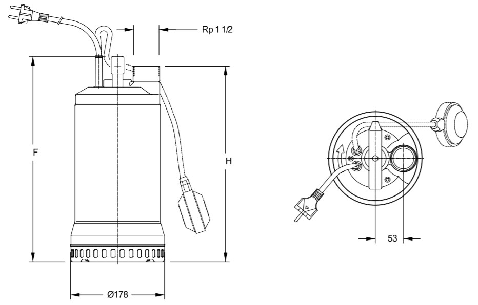 Wymiary pomp Lowara DIWA: