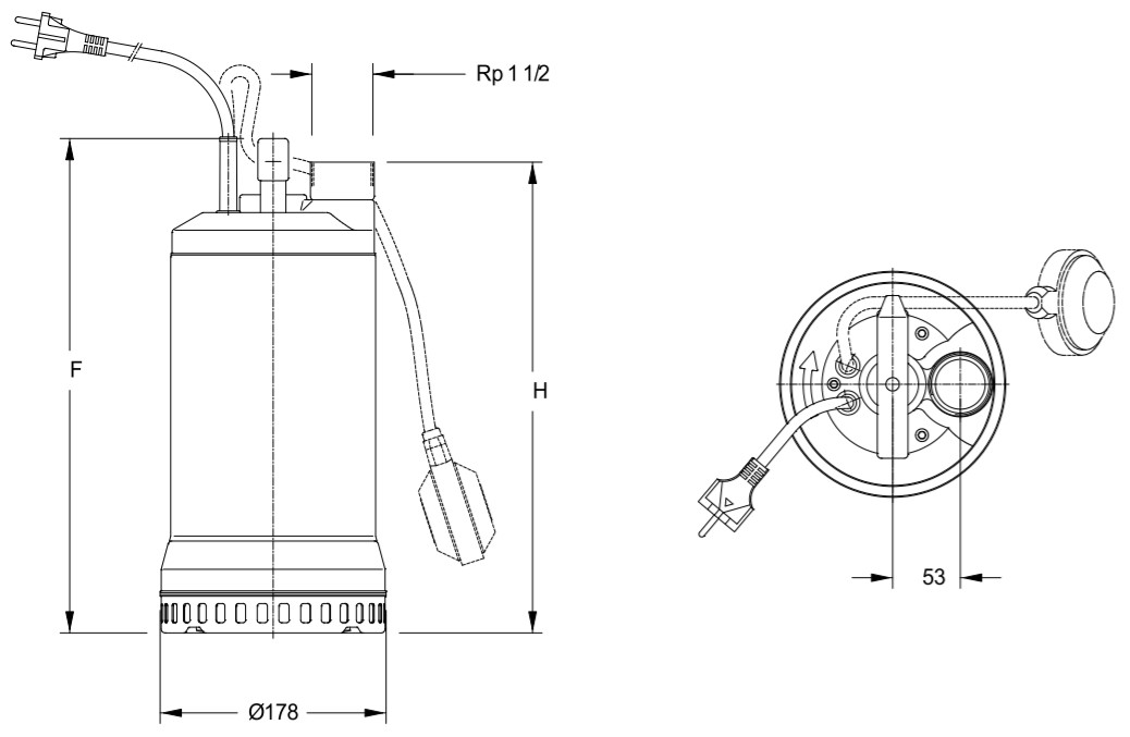 Wymiary pomp Lowara DIWA: