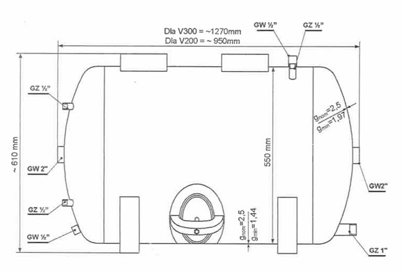 Zbiornik ocynkowany poziomy 300L Wimest 6 bar